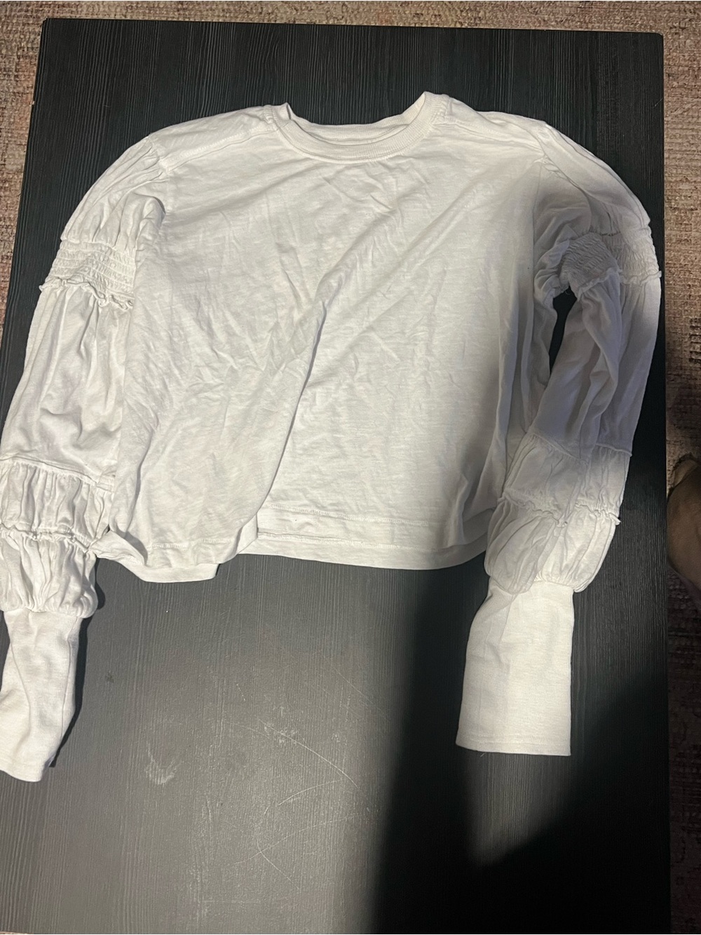 Pilcro Crew-Neck Ruched & Smocked-Sleeve White Top - Picture 3 of 6